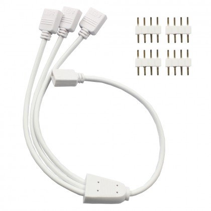 1 to 3 Ports Female Connector Cable 4 Pin Splitter for LED Color-changing Strip Lights + 4 Free Male 4-pin Connectors